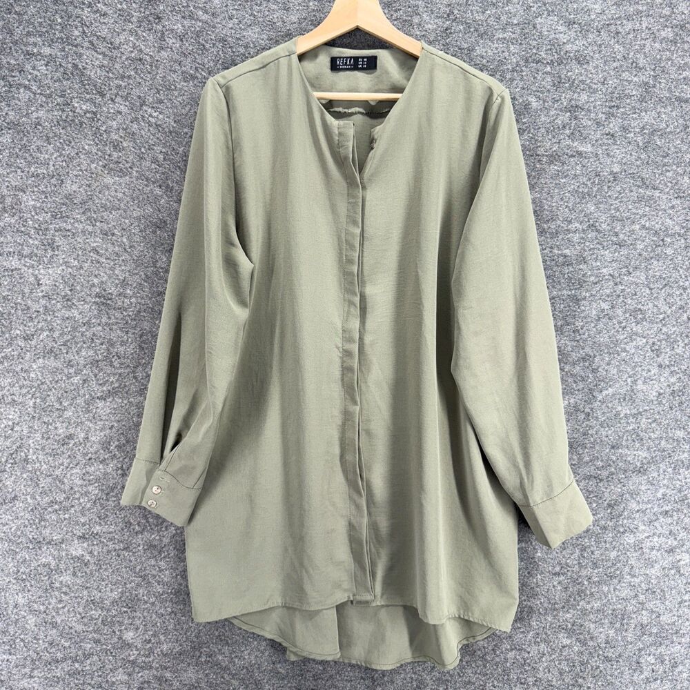 Refka Shirt Women 14 Gray Button Up Crew Neck Long Sleeve Casual Solid Comfort